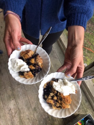 A Wild Blueberry and Huckleberry Crisp -- made healthier with a little Flax Meal