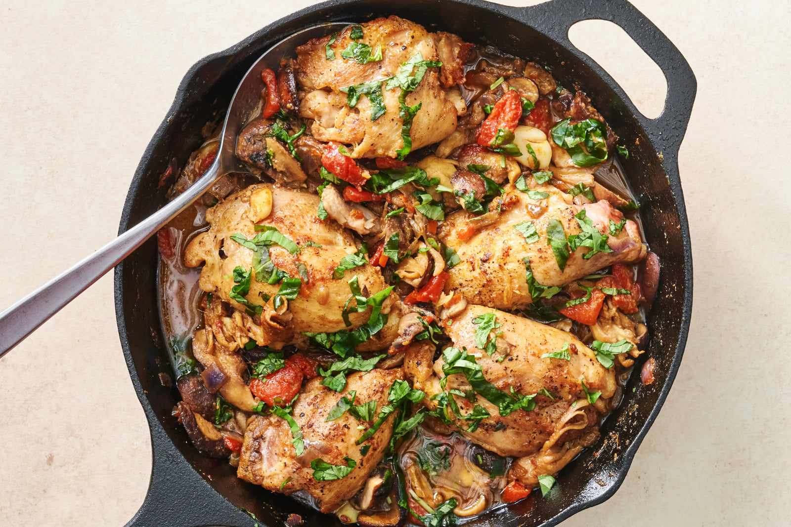 One-Pan Spicy Chicken Thighs and Mushrooms