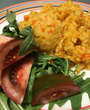 Carrot and saffron risotto -- as pretty as it is delicious!